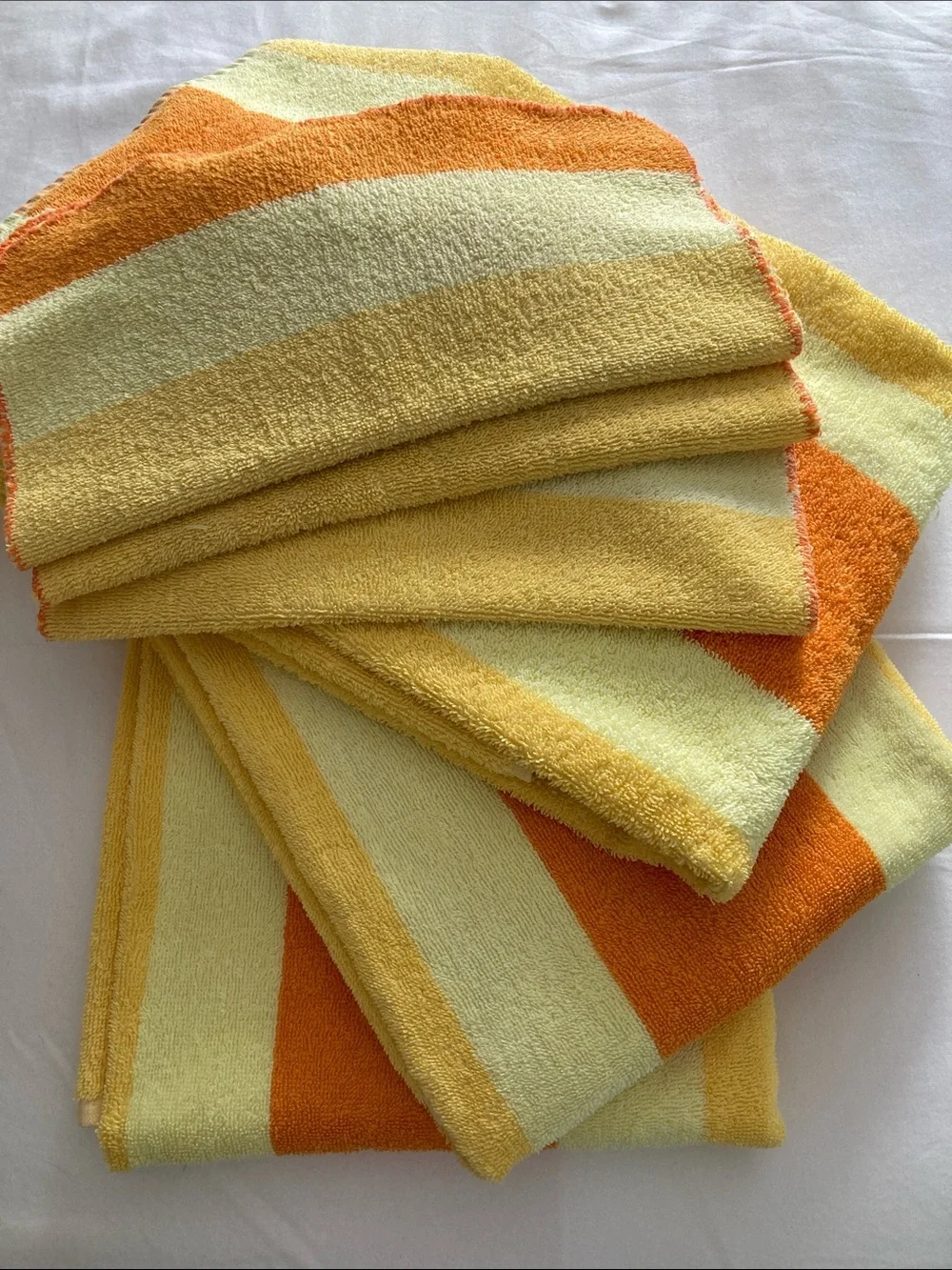 Vintage 1970s Utica, J P Stevens Orange & Yellow Stripe Bath Towels & Washcloths